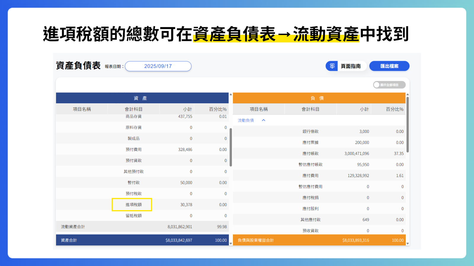 進項稅額的總數在哪裡看得到？